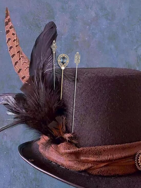 Vintage Antique Geometric Hat Pins Set for Women & Men - Classic Long Handle main image 4